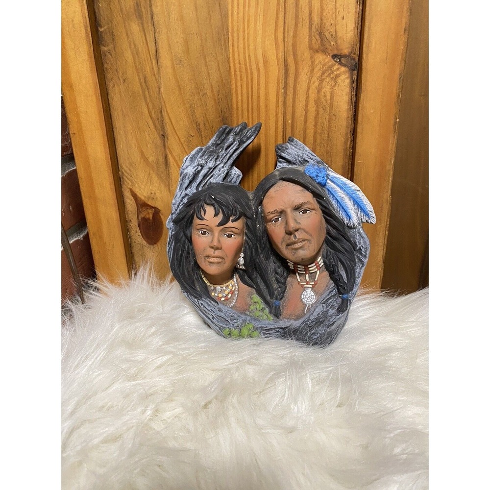 Ceramic Native American ART MAN WOMAN Statue Figurine‎ HAND PAINTED 7"